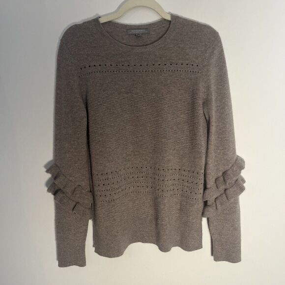 Neiman Marcus Cashmere Collection Sweater Womens Size M Gray Ruffled Sleeve‎ - Picture 1 of 13